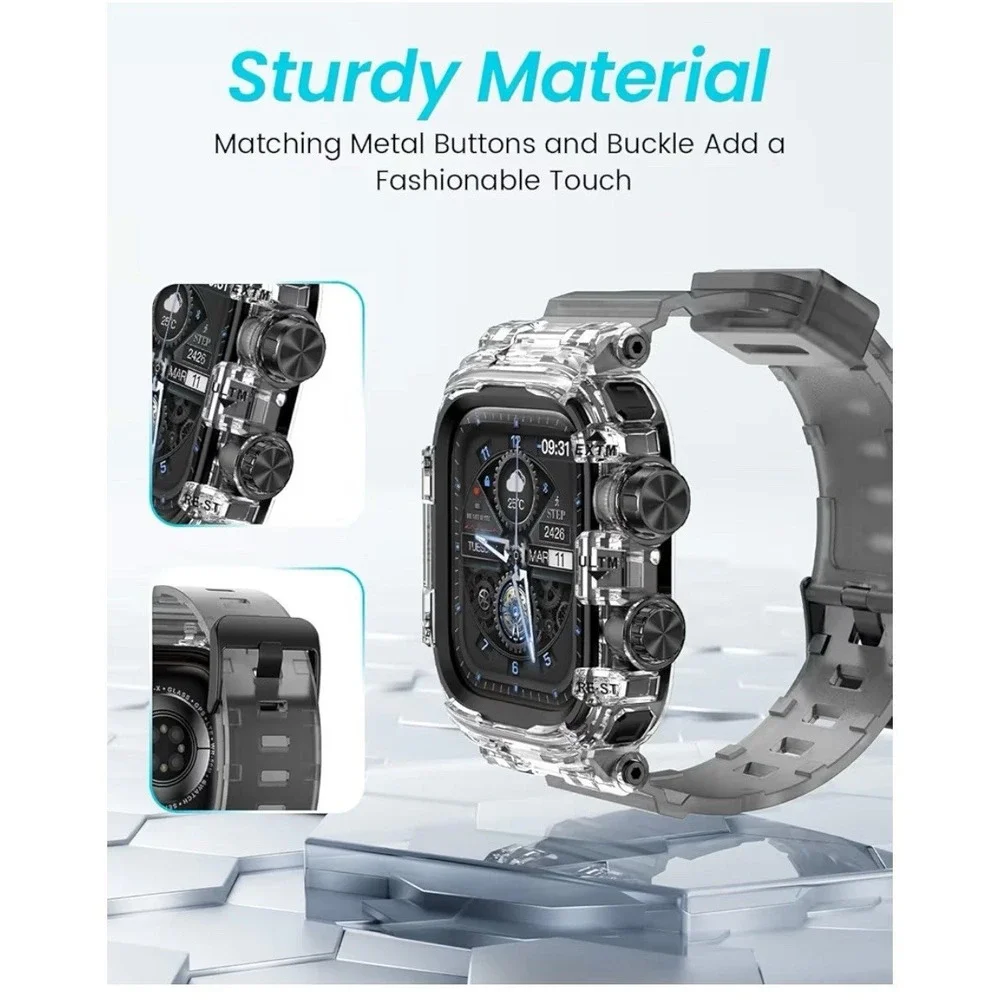 GOTON SHOCK PROOF CASE AND BAND TPU STRAP TRANSLUCENT BLACK Military Rugged [D]